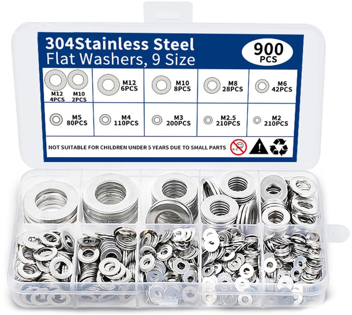Dailygoods - Roestvrijstalen Washer Set met 900 Stuks in Plastic Hoes