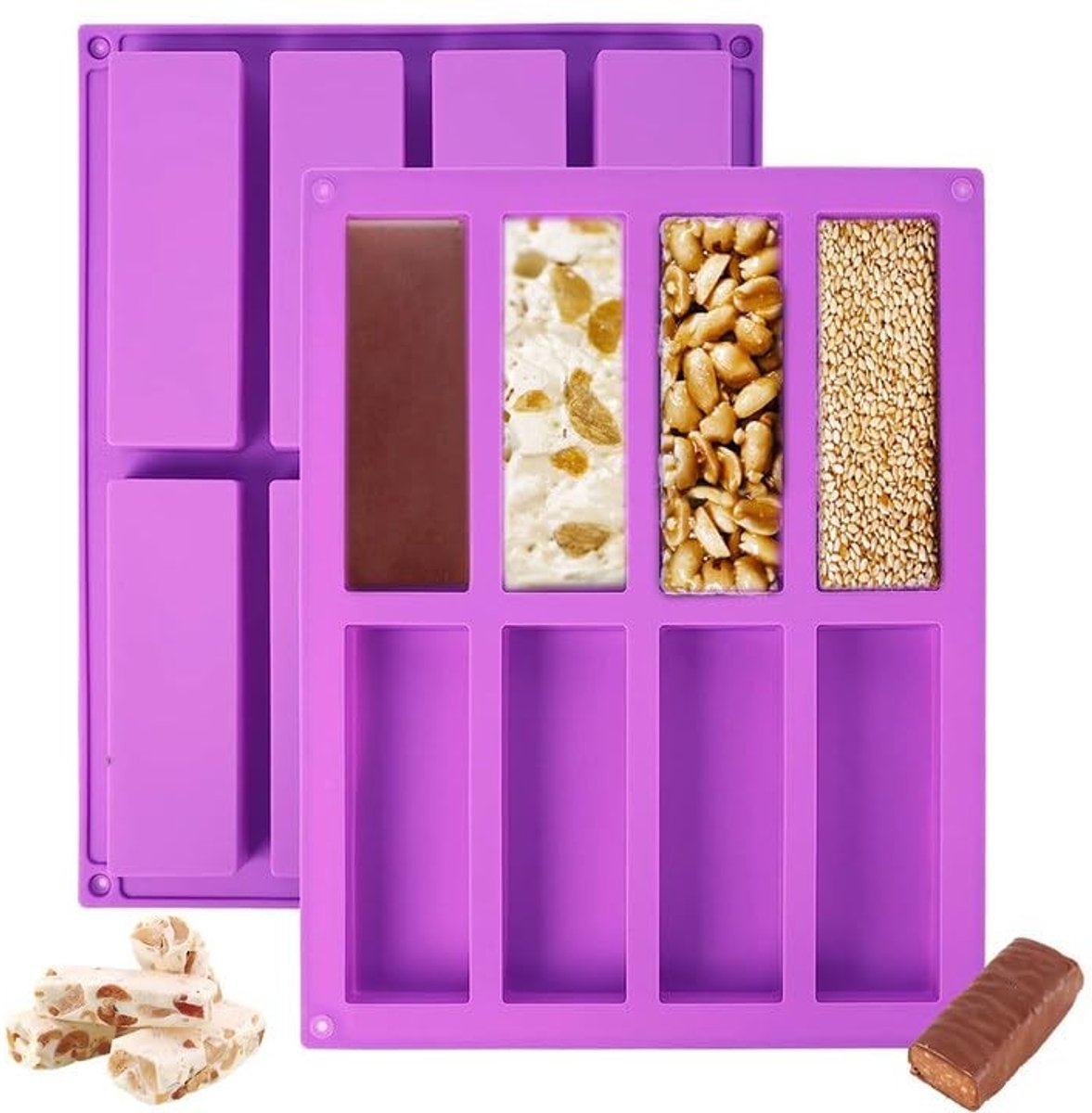 Dailygoods- Siliconen Mal 2 Stuks - 8 Cavity Bakvorm - Anti-Aanbaklaag - Rechthoekige Bakvorm - Voedselveilig - Voor Mueslirepen/Cake