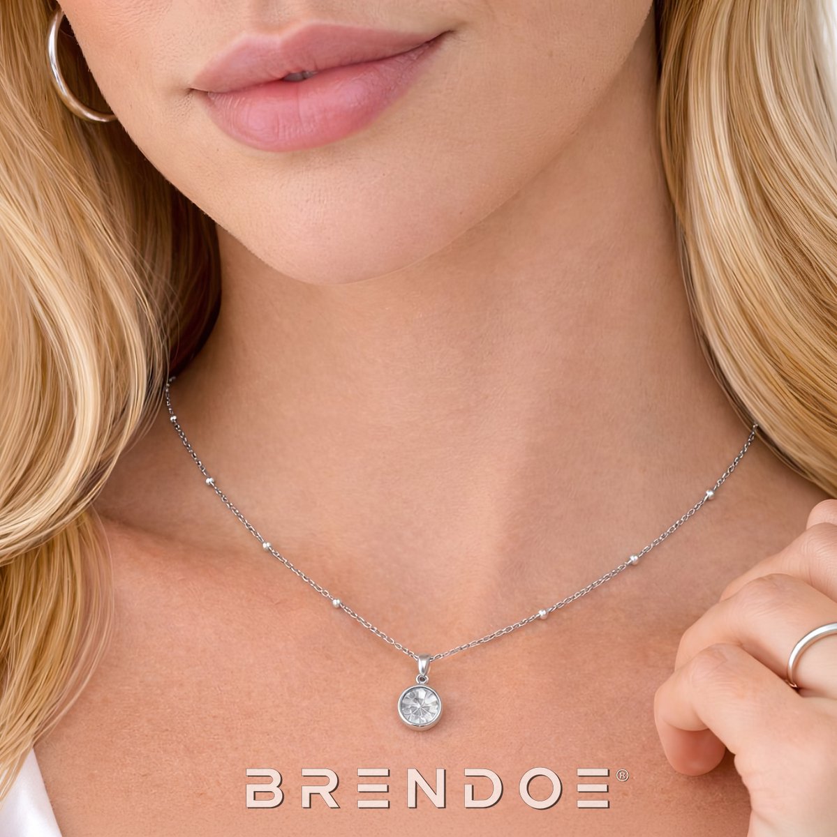 Brendoe Zilveren Ketting met Witte Steen Dames – 304 RVS Hangerketting – Afneembare Hanger – Minimalistisch Sieraad – Cadeau voor Haar