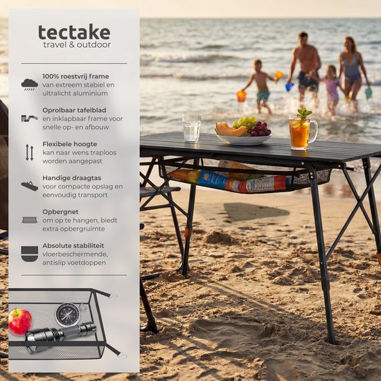 tectake®- Aluminium campingtafel kampeertafel - in hoogte verstelbaar - LxBxH: ca. 120x70.5x58-79cm - Inc. draagtas - zwart van TecTake — afbeelding 2