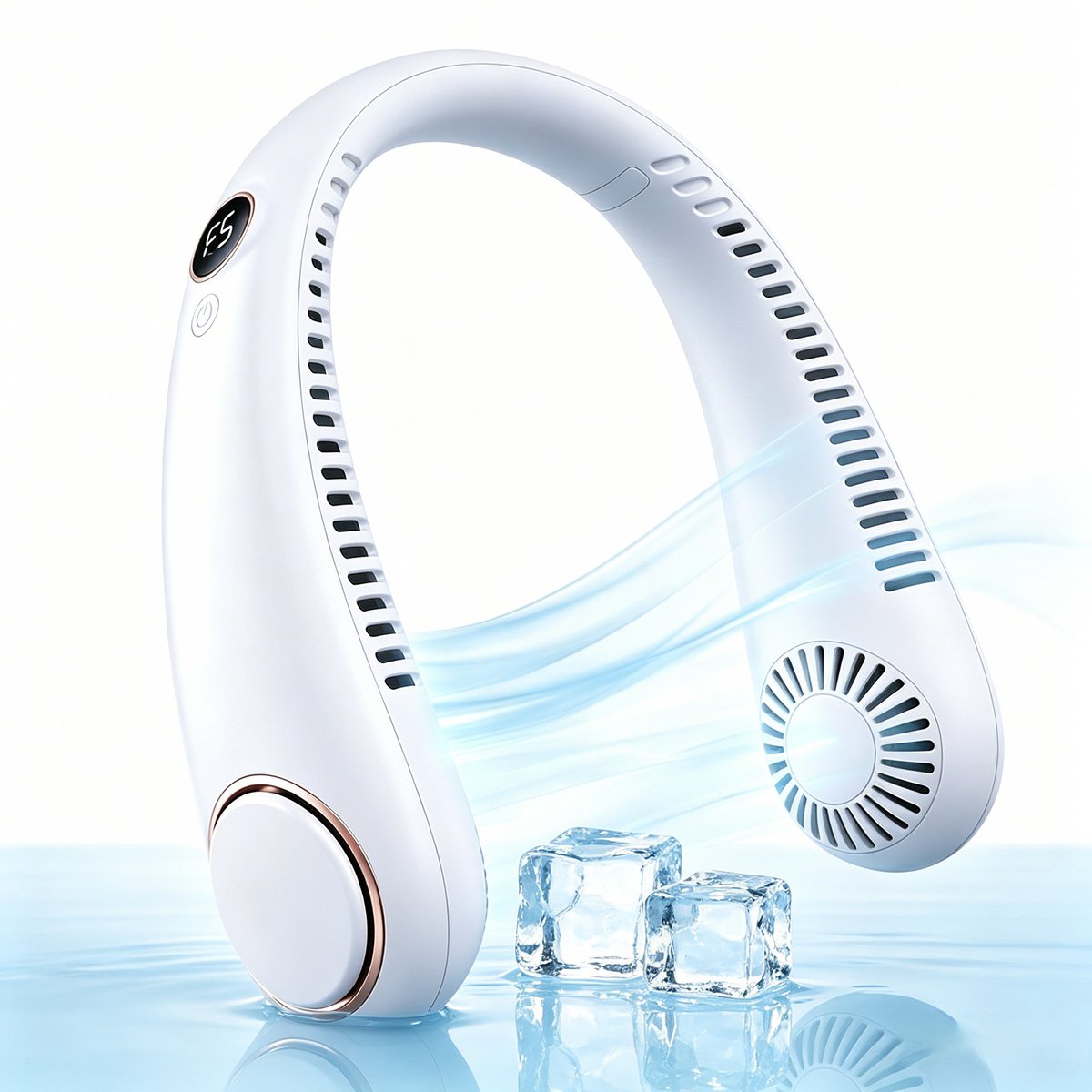 Oplaadbare Halsventilator zonder bladen - 5 Standen - Draagbare USB Nekventilator met digitaal scherm - Stille Koelventilator - voor Buiten en Thuis - wit