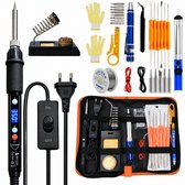 Siltcon® 3 in 1 Soldeerbout Set 60-80W - Verstelbaar 180-520°C – 55-Delig – Houtbrander Set met Digitaal Display – Pyrografie – Inc. Soldeertin - Desoldeerpomp, Soldeerdraad, Koperen Tips & Handschoenen - Proffesioneel voor Solderen en Houtbranden
