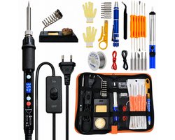 Siltcon® 3 in 1 Soldeerbout Set 60-80W - Verstelbaar 180-520°C – 55-Delig – Houtbrander Set met Digitaal Display – Pyrografie – Inc. Soldeertin - Desoldeerpomp, Soldeerdraad, Koperen Tips & Handschoenen - Proffesioneel voor Solderen en Houtbranden