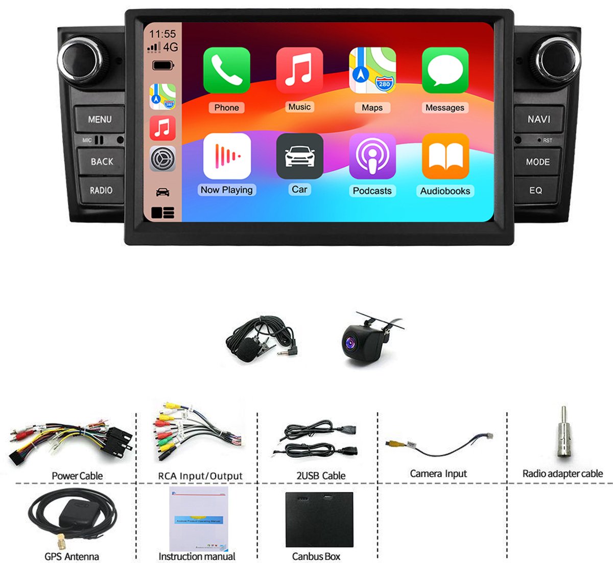 Autoradio - 7 inch Android 15 4+64 GB DAB+ GPS WiFi Bluetooth Compatibel met CarPlay en Android Auto Dashcam - Geschikt voor Fiat Punto 2005-2009 & Linea 2007-2011