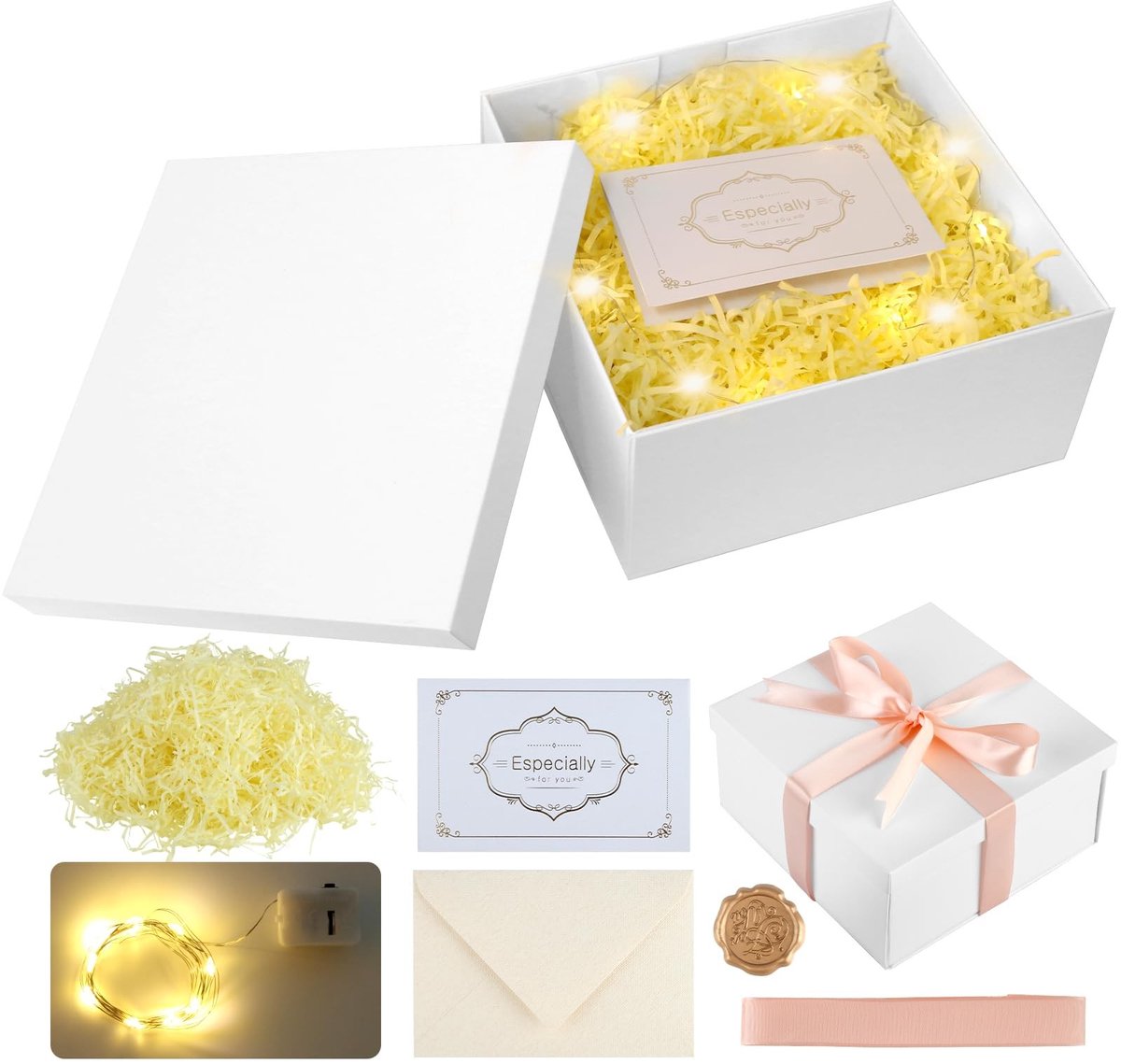 Dailygoods- Geschenkdoos met dekselset - Opvouwbare geschenkdoos - 20 x 20 x 10 cm - Stevig karton - Elegante presentatie - Inclusief lint en wenskaart - Cadeauverpakking