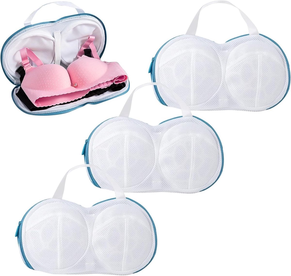 Dailygoods- Wasnet Set van 3 - Bescherming voor Beha's - Fijnmazig Netmateriaal - Lichtblauw - 20 x 34,5 cm - Voor Gevoelige Kledingstukken - Waszak