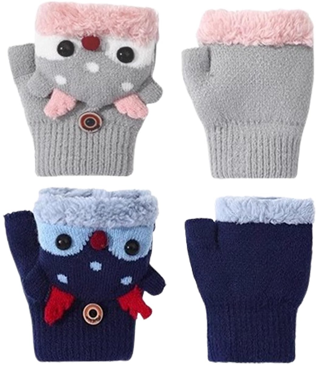 Dailygoods- Vingerloze Handschoenen 2 Paar - Vingerloze Handschoenen Kind - Flip Tophandschoenen - Warme Winterhandschoenen - Fleece - Koudebestendig - Kinderen Handschoenen