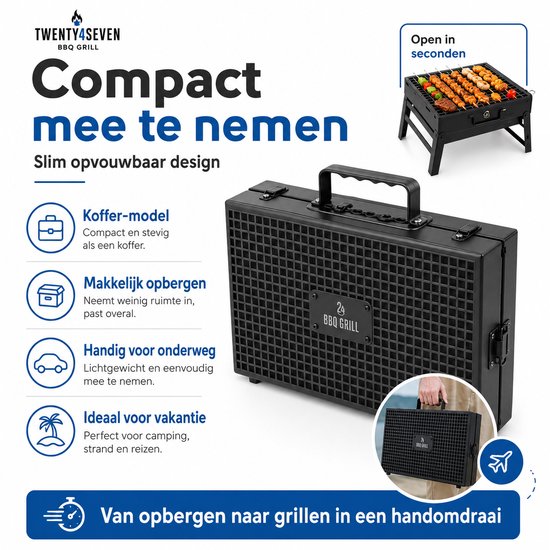 Twenty4seven® BBQ Grill - Tafel Barbecue - Houtskoolbarbecues - Mini Houtskool Smoker - Opvouwbaar & Ideaal voor Camping of Vakantie van Twenty4seven — afbeelding 5