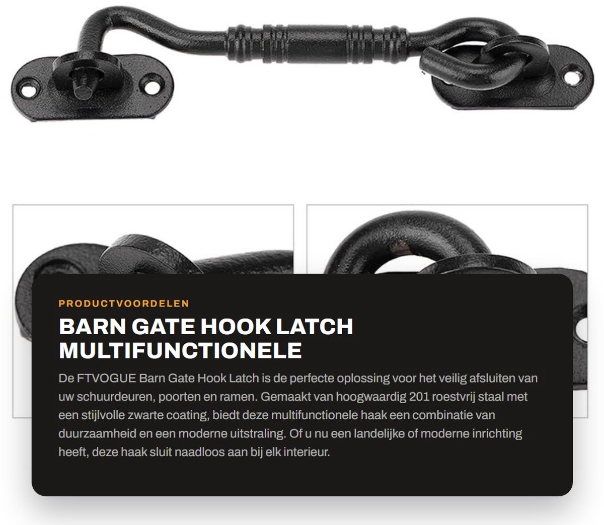 Dailygoods- Schuifhaak 11 cm - Deurslot - Vergrendeling - RVS - Antiroest - Eenvoudige installatie - Traditioneel ontwerp