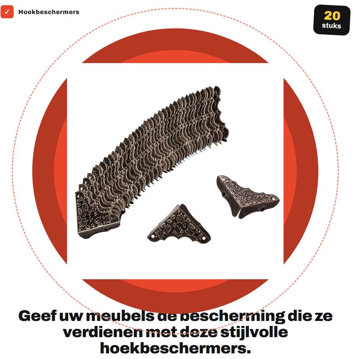 Dailygoods- Meubelhoeken 20 Stuks - Hoekbeschermers - Vintage Decoratief - Gietijzer - Bevestigingsschroeven - 38 mm Randlengte
