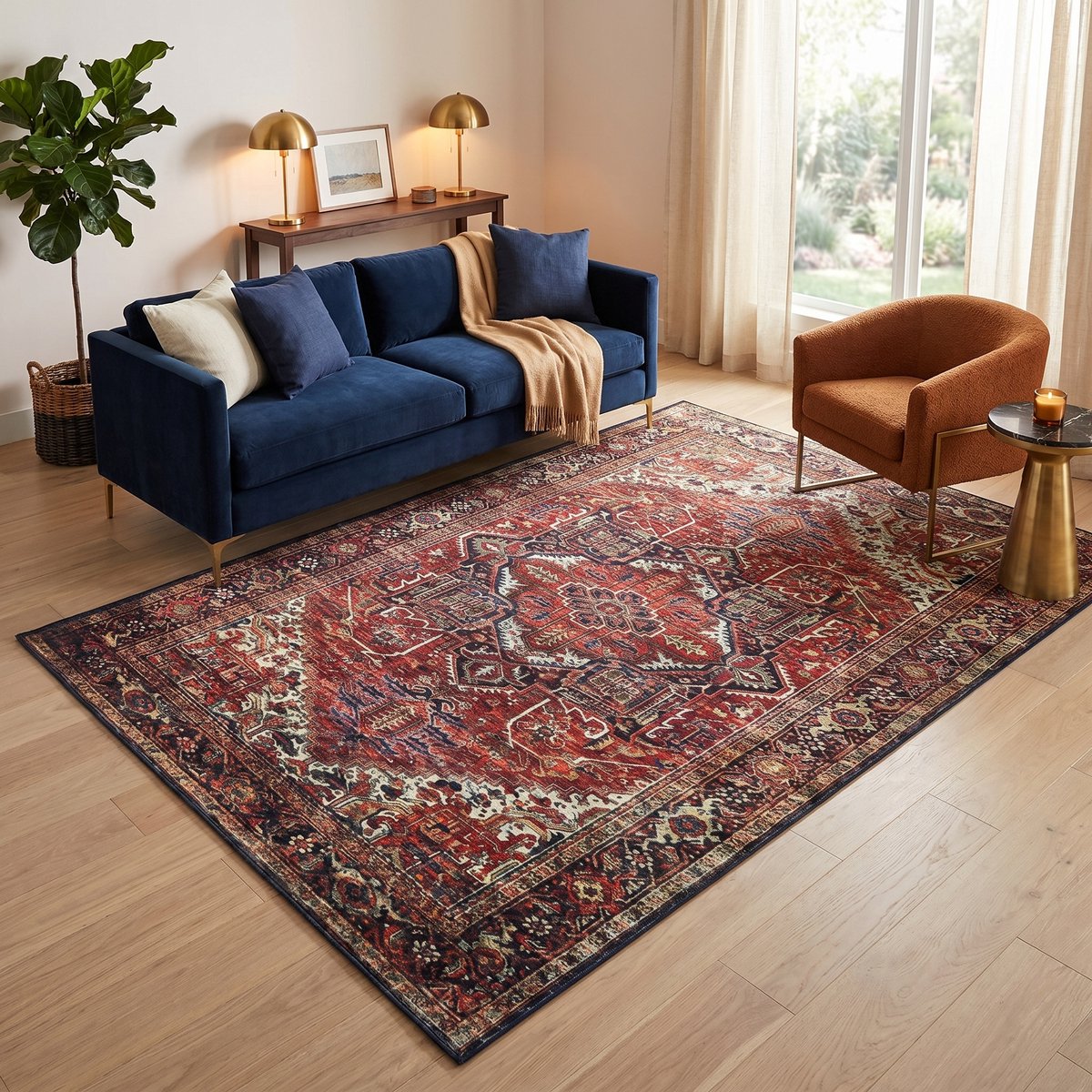 TAPISO Ispahan Vloerkleed Oosters Klassiek Perzisch Vintage Medaillon Antislip Roestbruin