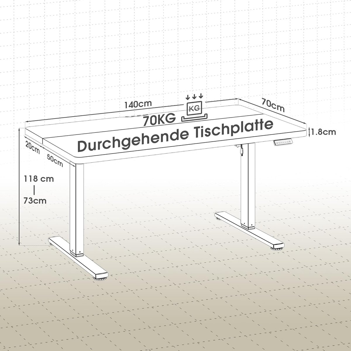 Elektrisch Zit-Sta Bureau 180x80 cm – House&Garden Nordic Pro Verstelbaar Bureau met USB-Poort, Geheugenfunctie, Kabelmanagement, Ergonomisch Thuiswerk Bureau, Sta Bureau, Beige Houtlook