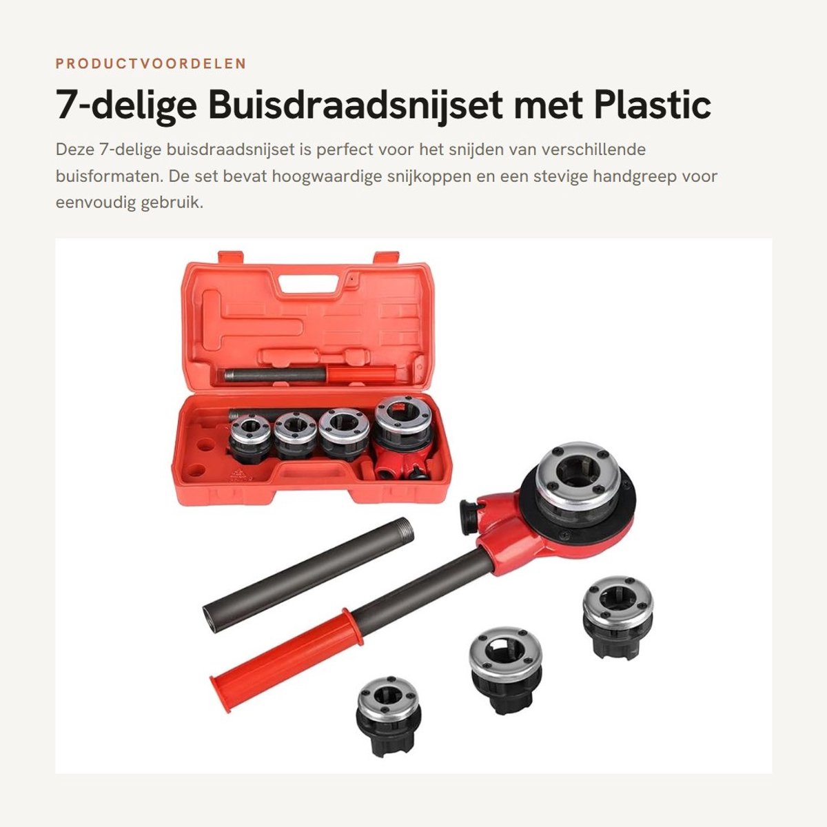 Solidchoice- Draadsnijset 7-delig - Tapstempelset - Waterbuis - Hydraulische Draadsnijder - Smeedbaar IJzer - Compacte Opberging - Pijpdraadsnijder