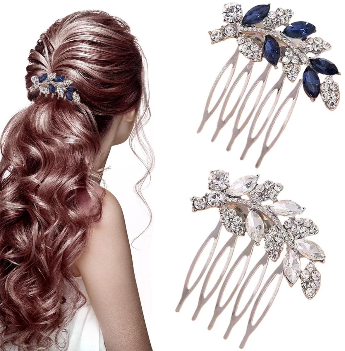 Solidchoice- Bruidskam met bloemen van parels en kristallen - Haaraccessoires - Bruidsieraden - 2 stuks - Duurzaam - Roestbestendig - Haarkam
