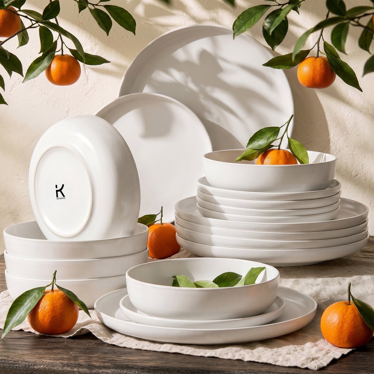 KONSIMO® VICTO - Serviesset - 18 delig - 6 persoons - Keramiek - Geproduceerd in Europa - Wit - Dessertbord, Diepbord, Dinerbord
