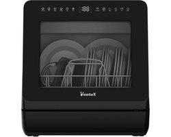 Ventux Mini Vaatwasser met Waterreservoir - 4-6 Couverts - 8 Programma's - Kleine Smalle Vrijstaande Vaatwasser - Mini Afwasmachine met UV-sterilisatie - Camping - Zwart