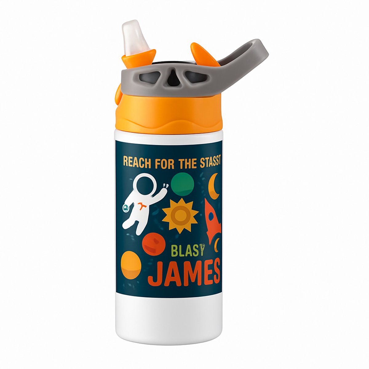 Kleurrijke Popart Drinkfles – Uniek Design voor Kunst- en Designliefhebbers - Waterfles voor kinderen (wit/oranje)