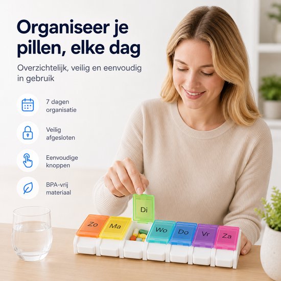 BOTC Pillendoos 7 Dagen - 2 Stuks - Nederlandstalig - Medicijnen doosje Pillen Planner Medicijndoos - Wit
