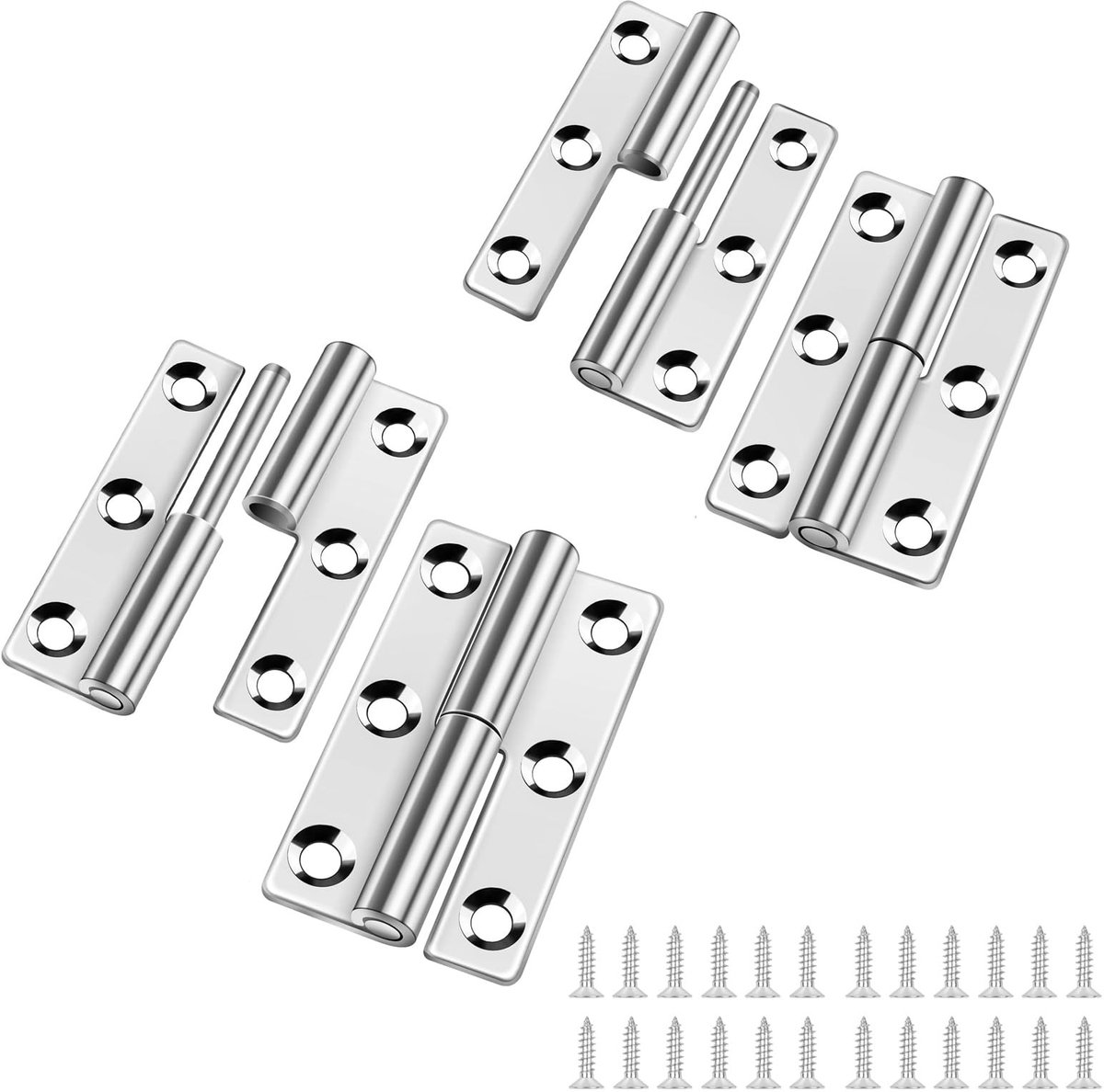 Dailygoods- Scharnieren 4 Stuks - Inklapbaar - 64 mm × 37 mm - Roestvrij Staal 304 - Afneembare Deurscharnieren - Vlaggenscharnieren - Deurscharnier
