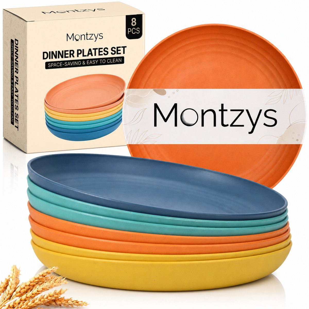 Montzys® 8-Delige Borden Set - Bordenset 6 & 8 Persoons - Camping & Picknick - 23CM - Bio Plastic Herbruikbaar