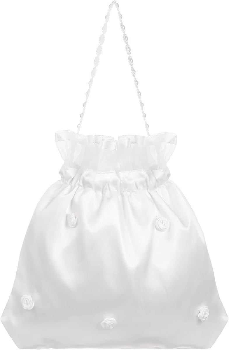 Dailygoods- Bruids Tas Elegante Satijnen Afwerking - Bruidsmeisjeshandtas - Charmante Dolly Tas - Parel Versiering - Ideale Maat 8,6 x 8,25 inch - Perfect voor Huwelijksbenodigdheden - Handtas