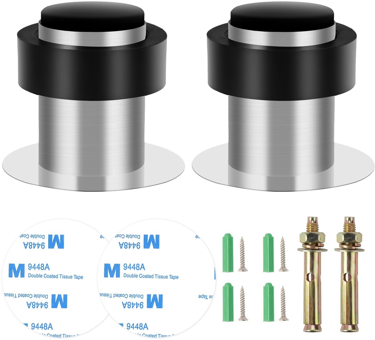 Dailygoods- Deurstoppers Waterdicht - Deurstopper Zwart - Deurstopper voor Binnen/Buiten - Schokbestendig - Roestvrij Staal - Inclusief Schroeven/Plakstrip
