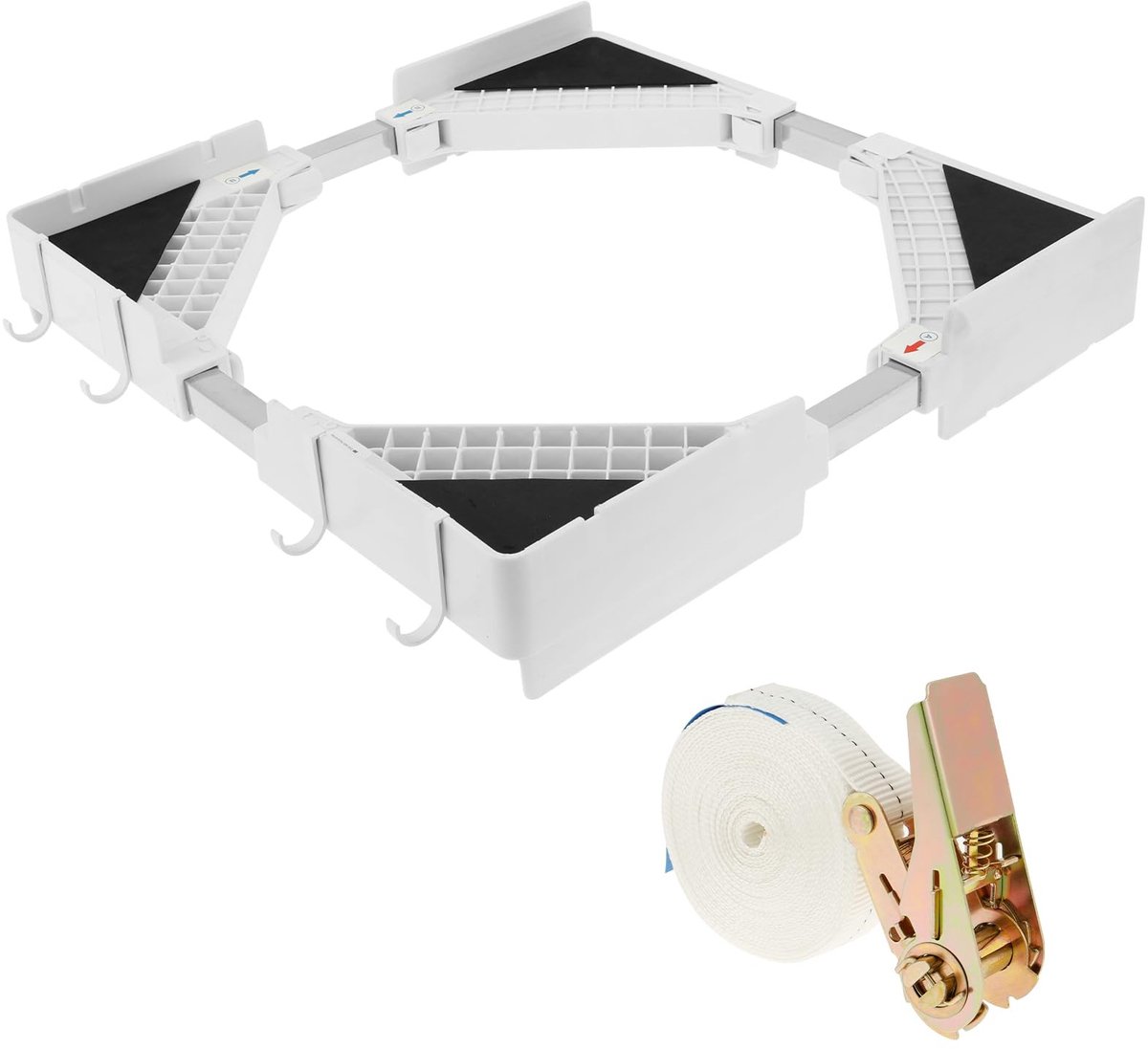 Dailygoods- Stapelbouwset Verstelbaar - Rek - Haken - Touw - Antivibratiepads - Ratelriem voor 50-70 cm Wasmachines/Drogers - Wasmachine Droger Stapelset