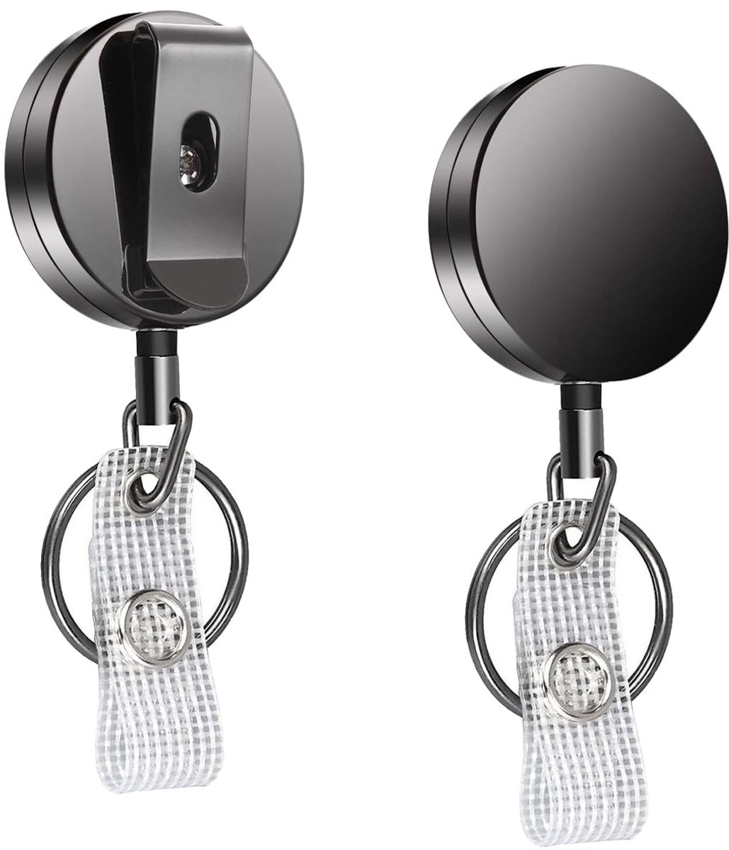 Dailygoods- Sleutelhanger Uitschuifbaar 60 cm - Intrekbare Badgehouder - Sleutelhanger met Riemgesp - Roestvrij Staal - Duurzaam en Sterk