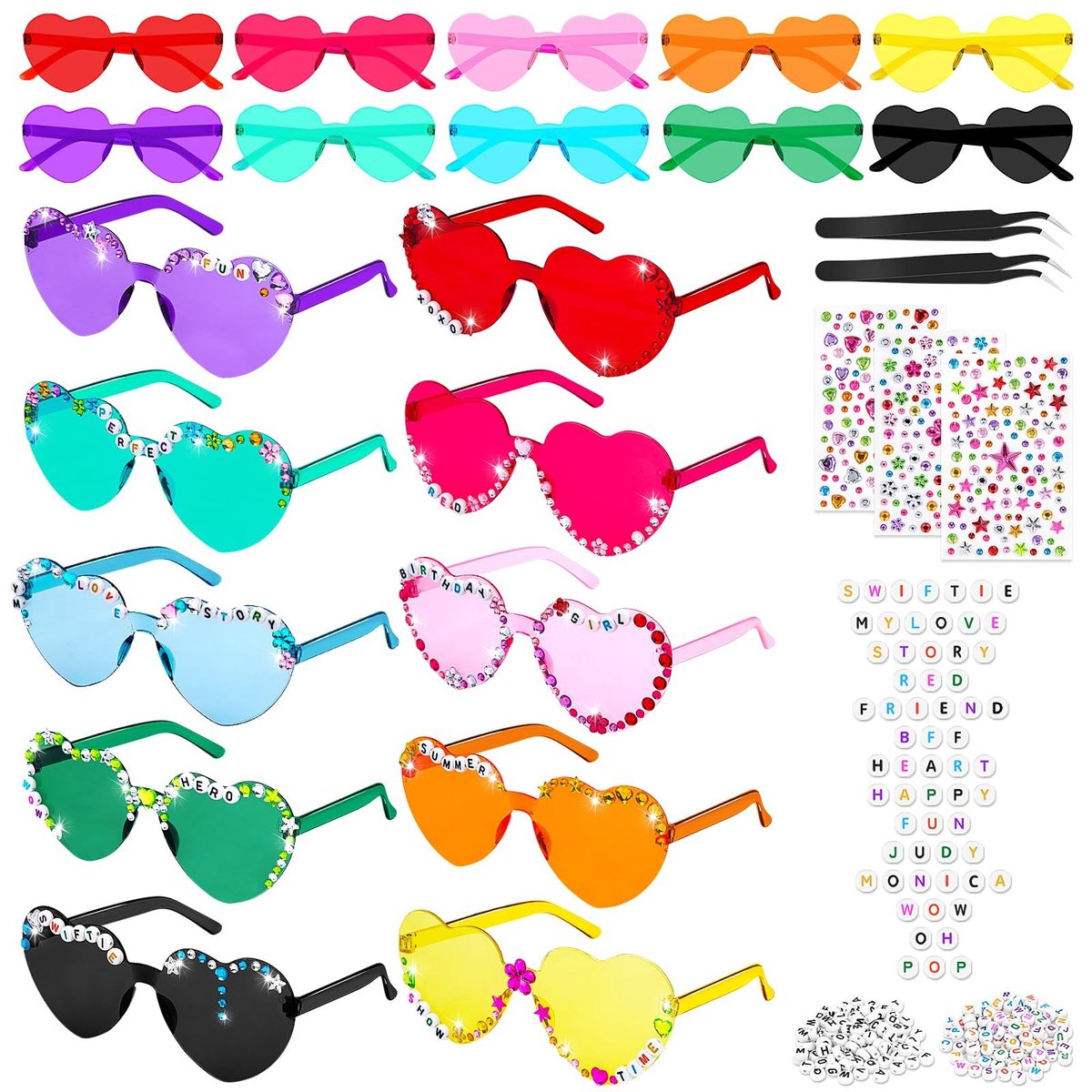 Dailygoods- Zonnebril Doe-Het-Zelf - 10 Stuks - Hartvormig - Kleurrijk - Vriendschapsbril - Feestgeschenk voor Verjaardag - Fanzonnebril