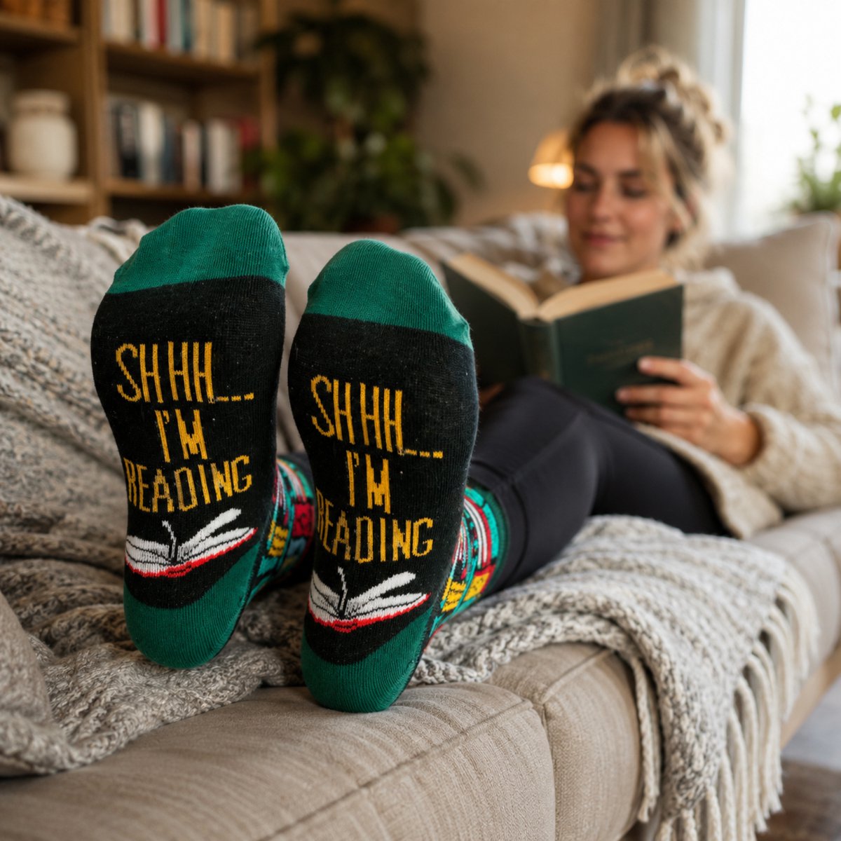 Tutti Footi - Grappige sokken met boeken & tekst op de zool: SHHH... I'm Reading - 37-43 - Sokken voor lezers/boekenwurmen — cadeau in Mode & Accessoires - foto 2
