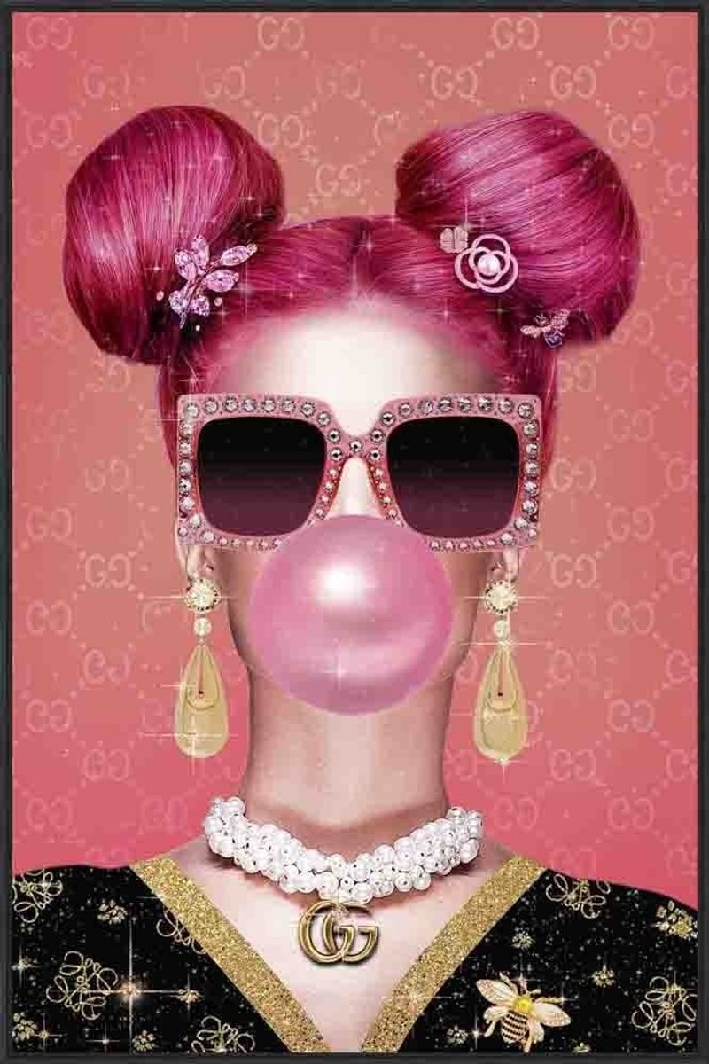 HomeBound by KY | Schilderij tempered glass crystals pink bubble | 70x105x5cm | wandpaneel glas