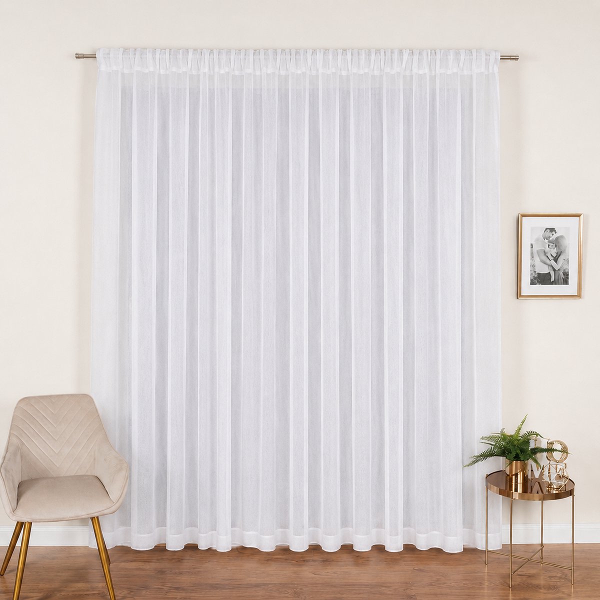 Inbetween Gordijn / Vitrage met Plooiband – Etamine – 300 cm breed x250 cm hoog – Transparant Gordijn voor Moderne Raamdecoratie