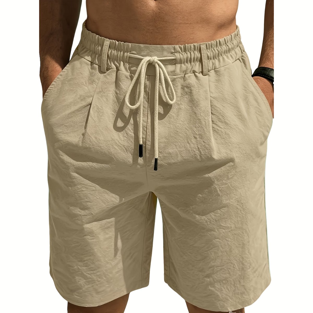 Currero Korte Linnen Broek Heren Zomerbroek Volwassenen Korte Broek Shorts Strandbroek Zomer Ibiza Stijl Beige