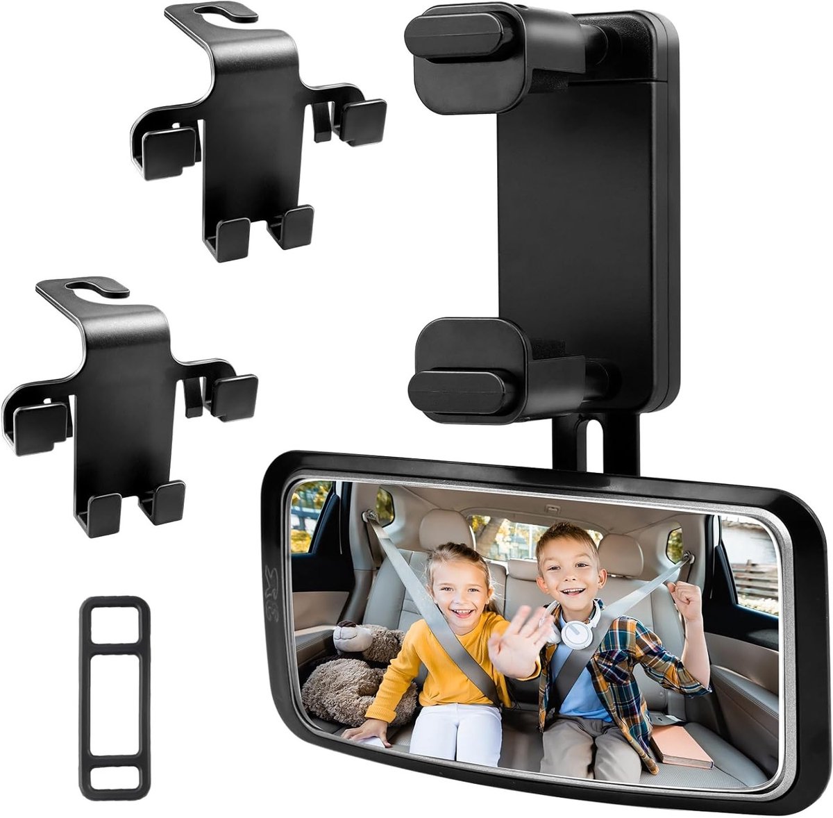 360° Draaibare Baby Spiegel voor Auto met Duidelijk Zicht en 2 Auto Haakjes - Ideaal voor Zuigelingen en Kinderen