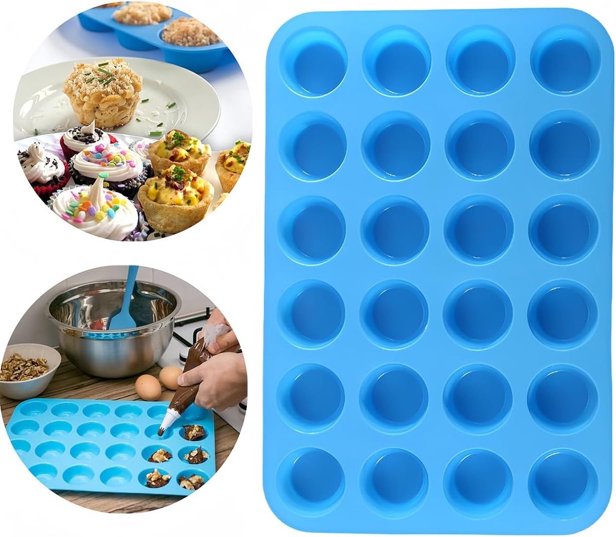 Mini Muffin Bakvorm 24 Cups - Silicone Muffins Pan, Herbruikbare Bakvorm voor Mini Taartjes, Cupcakes en Muffins, Vaatwasserbestendig, 34 x 23 x 2.5cm