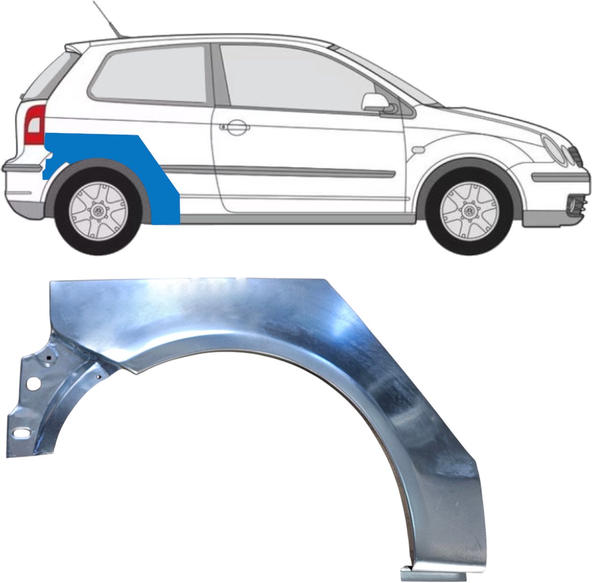 Reparatiepaneel achterspatbord voor Volkswagen Polo 2001-2009 / Rechts