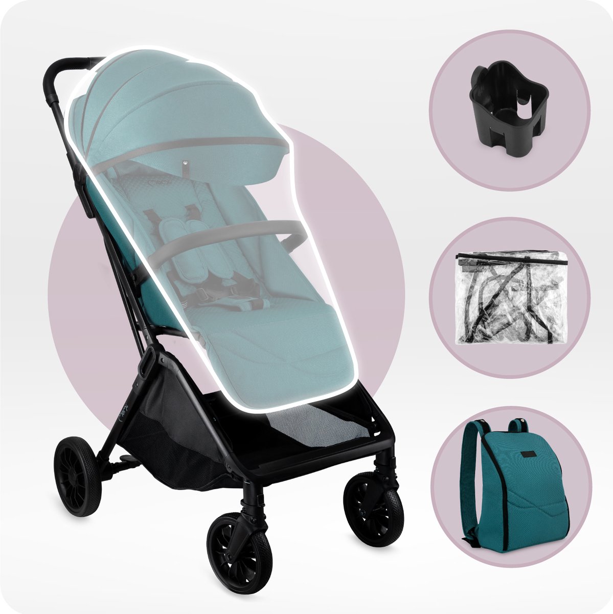 MoMi ANDREA Kinderwagen - Automatisch Inklapbaar - Turquoise thumbnail 2