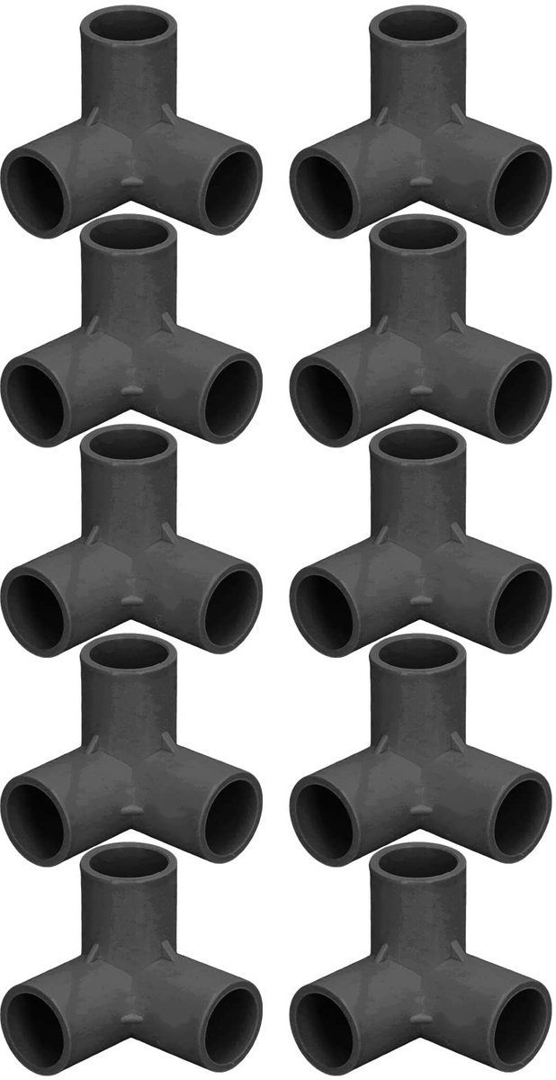Dailygoods- Buisconnector 3 Weg T Fitting - PVC-Kunststof - Slagvast - Meubelverbindingen - Hoogglansafwerking - 10 Stuks