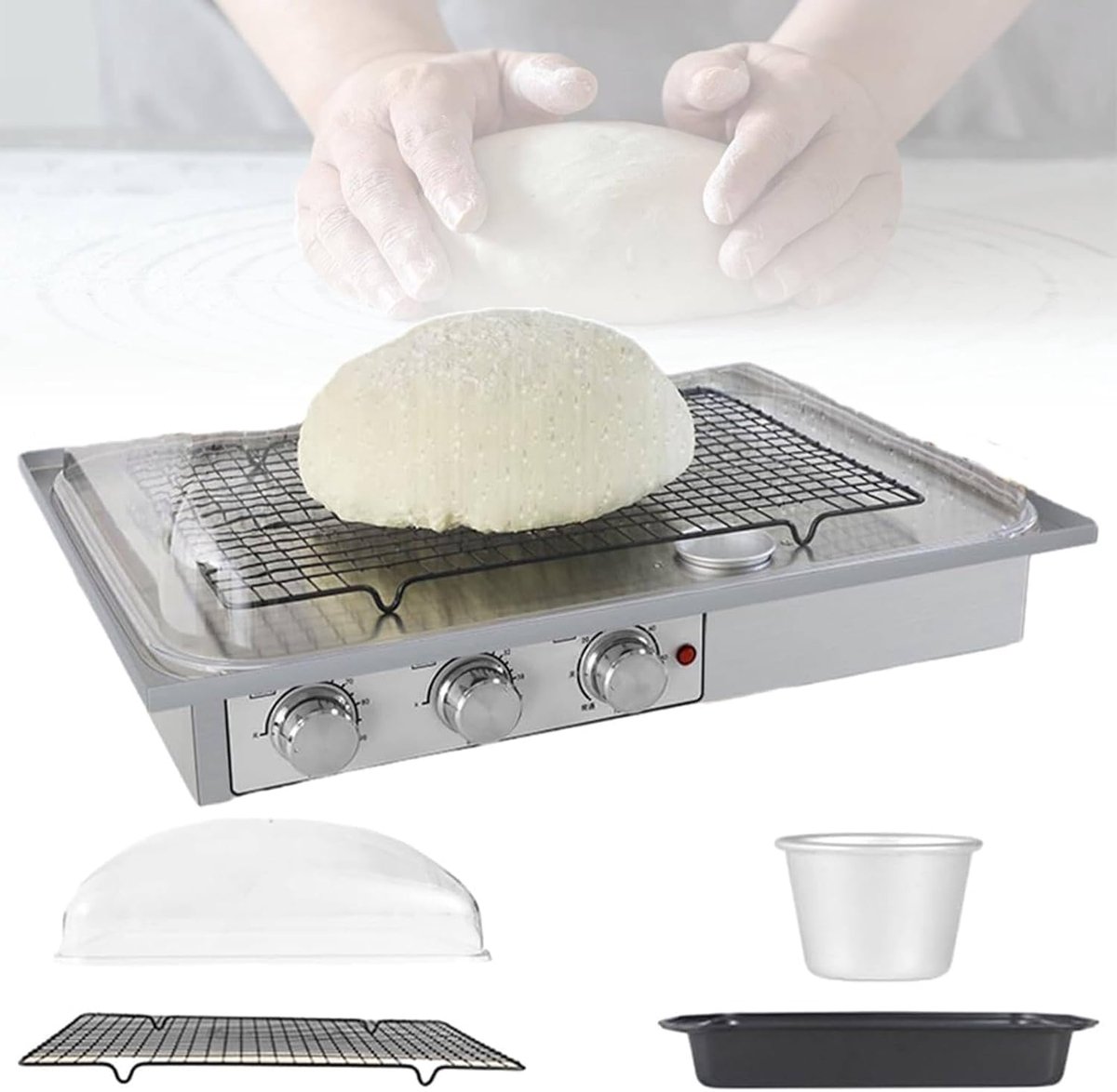 Elektrische Broodrijskast - Deeg Fermentatie - Brood Bakken - Vochtigheids Temperatuur Controle - 510x360x290mm - Zilver
