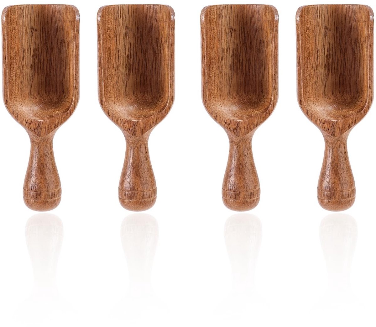 Solidchoice- Houten Lepel Set - 4 Stuks - Acacia Hout - Multifunctionele Maatlepel - Koffielepel - 10,5 x 4 cm - Duurzaam Materiaal