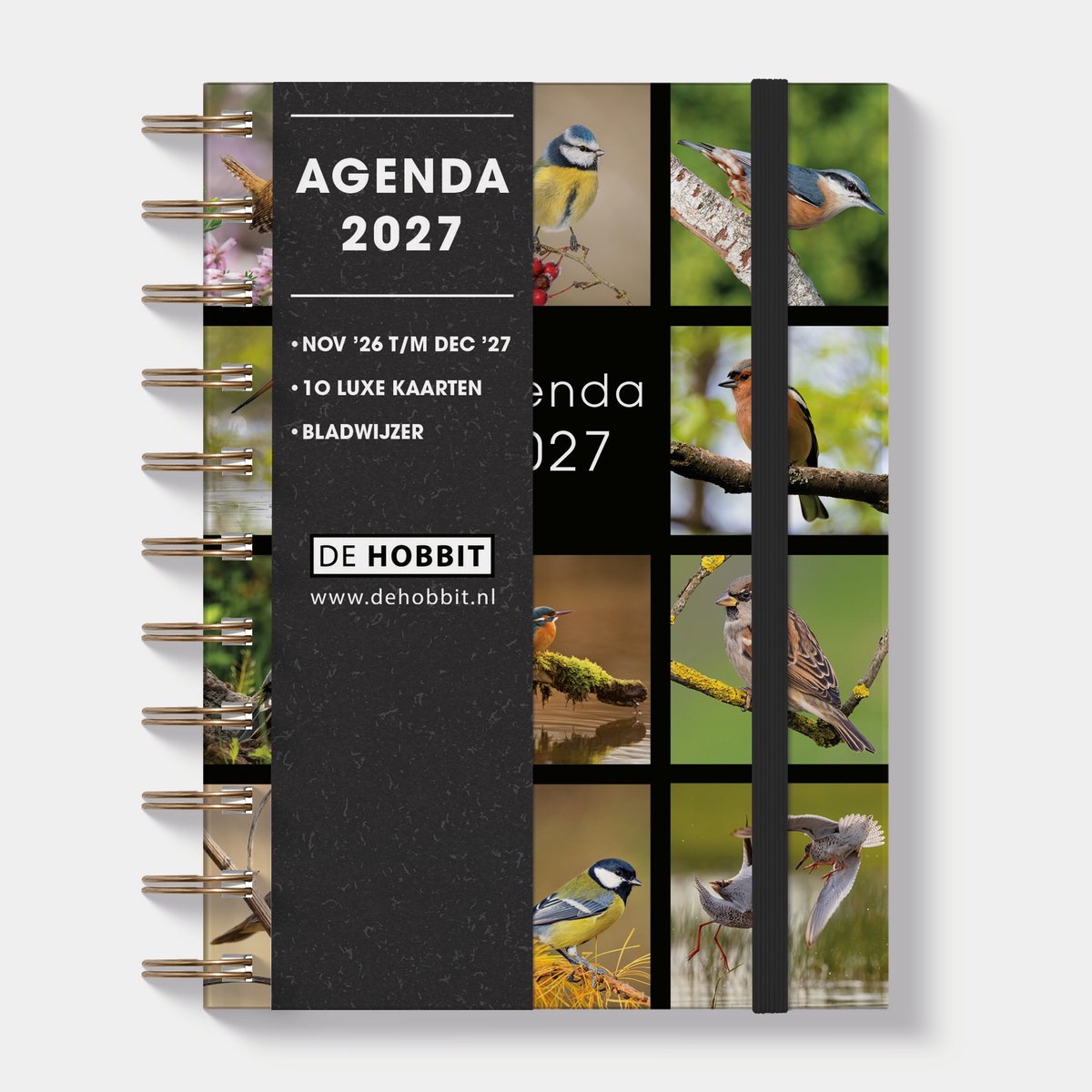 Hobbit - Ringband Agenda 2027 - Agenda A6 (14,8 x 11 cm) - Spiraal Agenda - 1 week op 2 pagina's - Harde Kaft - Vogels