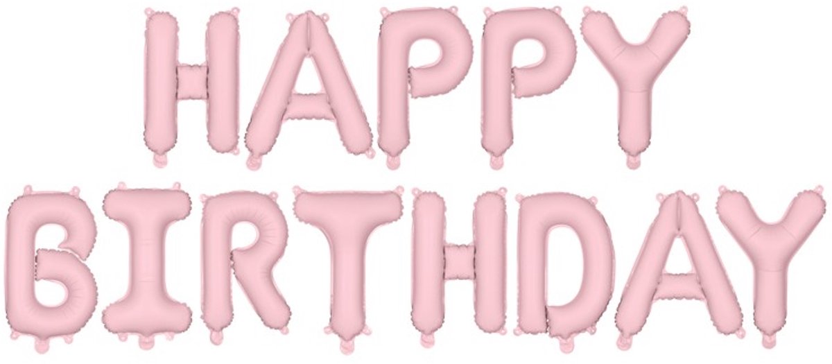 'Happy Birthday' ballon set - 35 cm letters - Pastel roze - Geschikt voor lucht & helium - Herbruikbaar