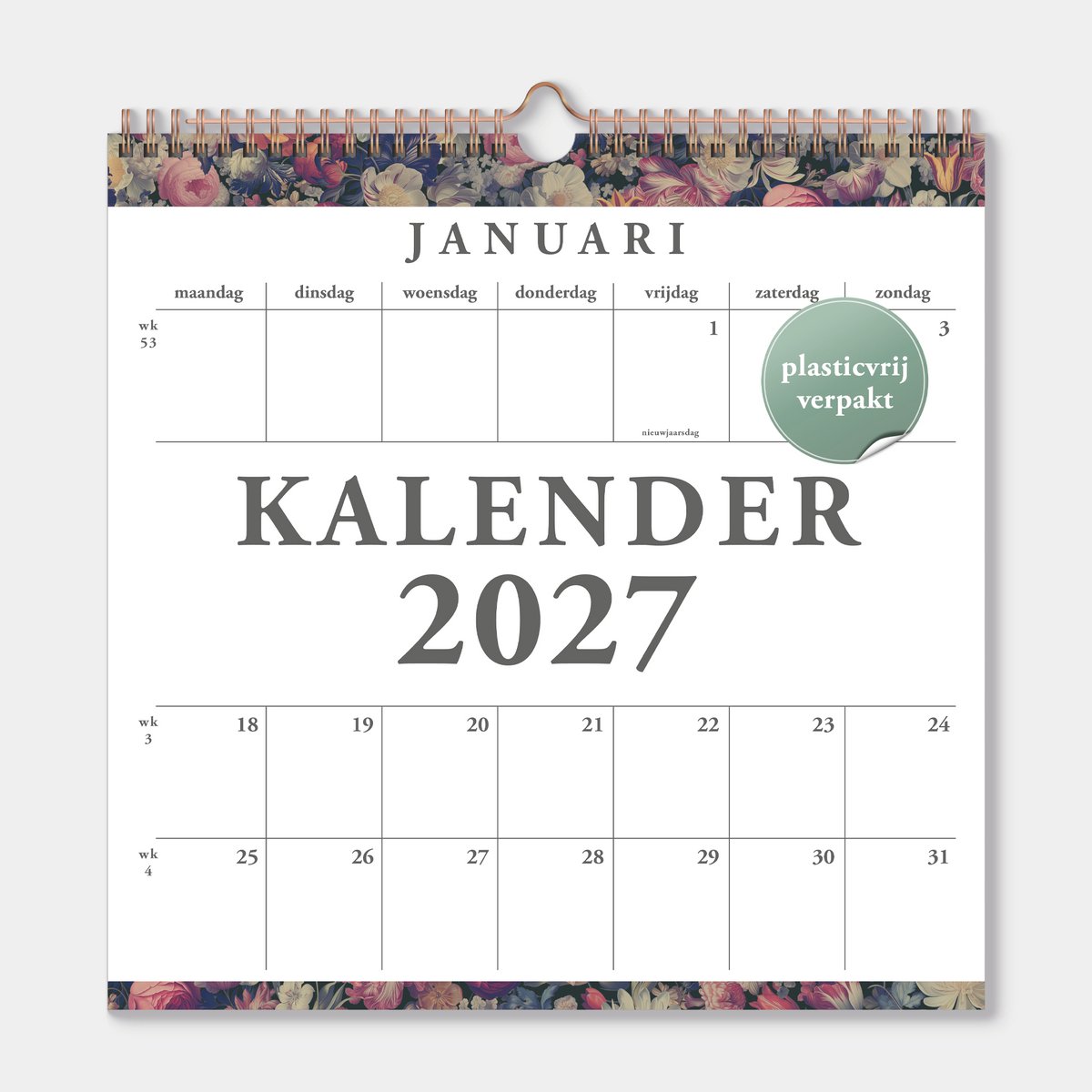 Hobbit - Jaarkalender 2027 - Maandplanner - 30x30cm - Bloem Klassiek