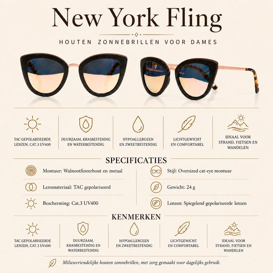 Dzukou New York Fling - Zonnebril - Cat Eye - Dames - Hout van Dzukou — afbeelding 4