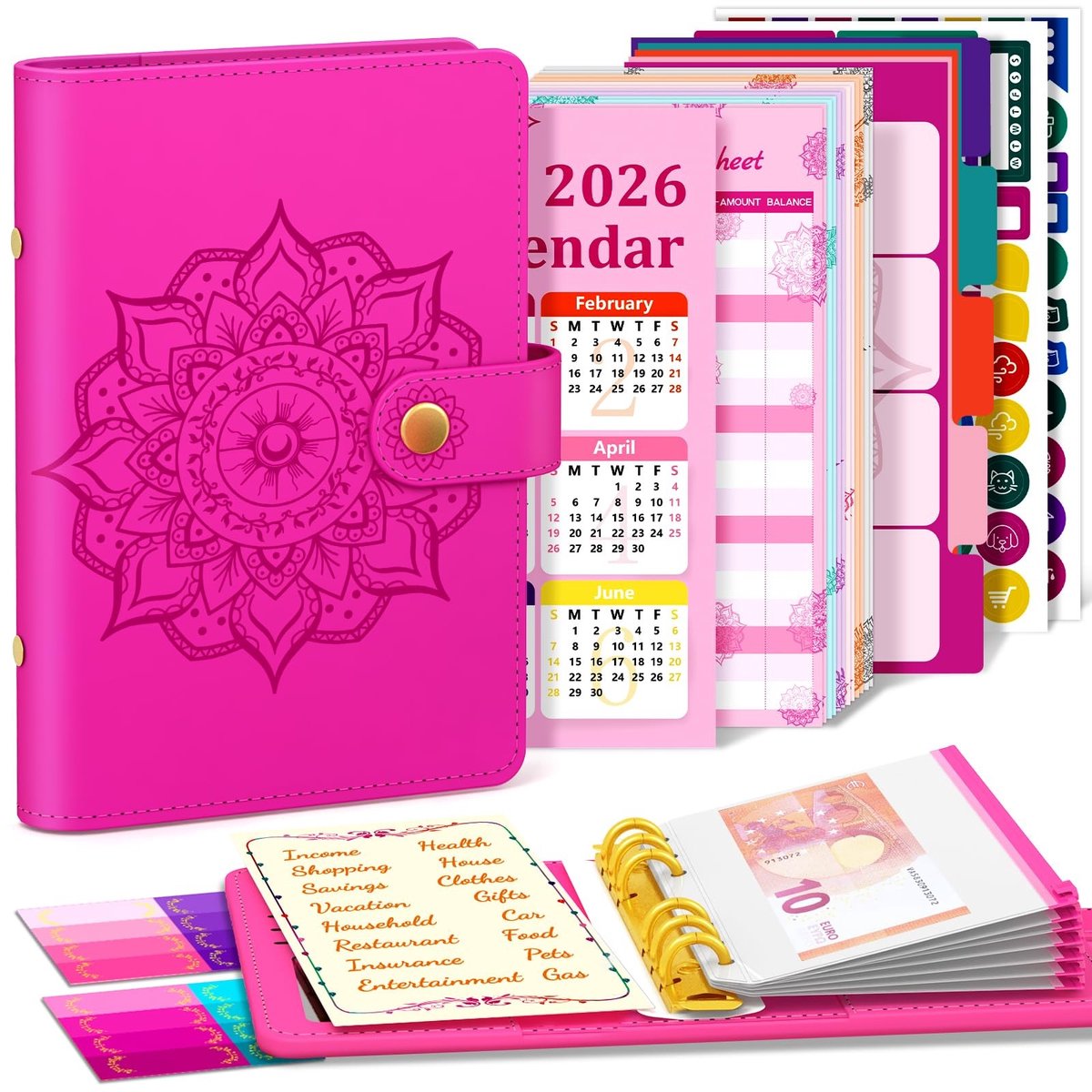Dailygoods- Budgetplanner A6 - Budgetbinder met 2026 planner - Huishoudboekje - Geldmapjes - Financiële planner - Modieus design