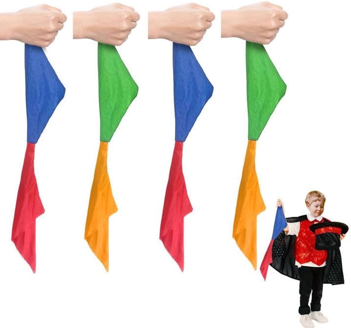 Dailygoods- Magische Sjaal 4 Stuks - Kleurrijke Zijden Sjaal - Magische Goochelaccessoires - Veranderende Kleuren - Geschikt voor Kinderen en Volwassenen - Verbeterde Magische Effecten - Goochelaccessoire