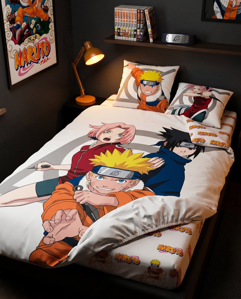 Naruto Beddenset 3 Stuks – Overtrek 140x200 Polykatoen + Kussensloop 65x65 + Hoeslaken 90x200 Katoen