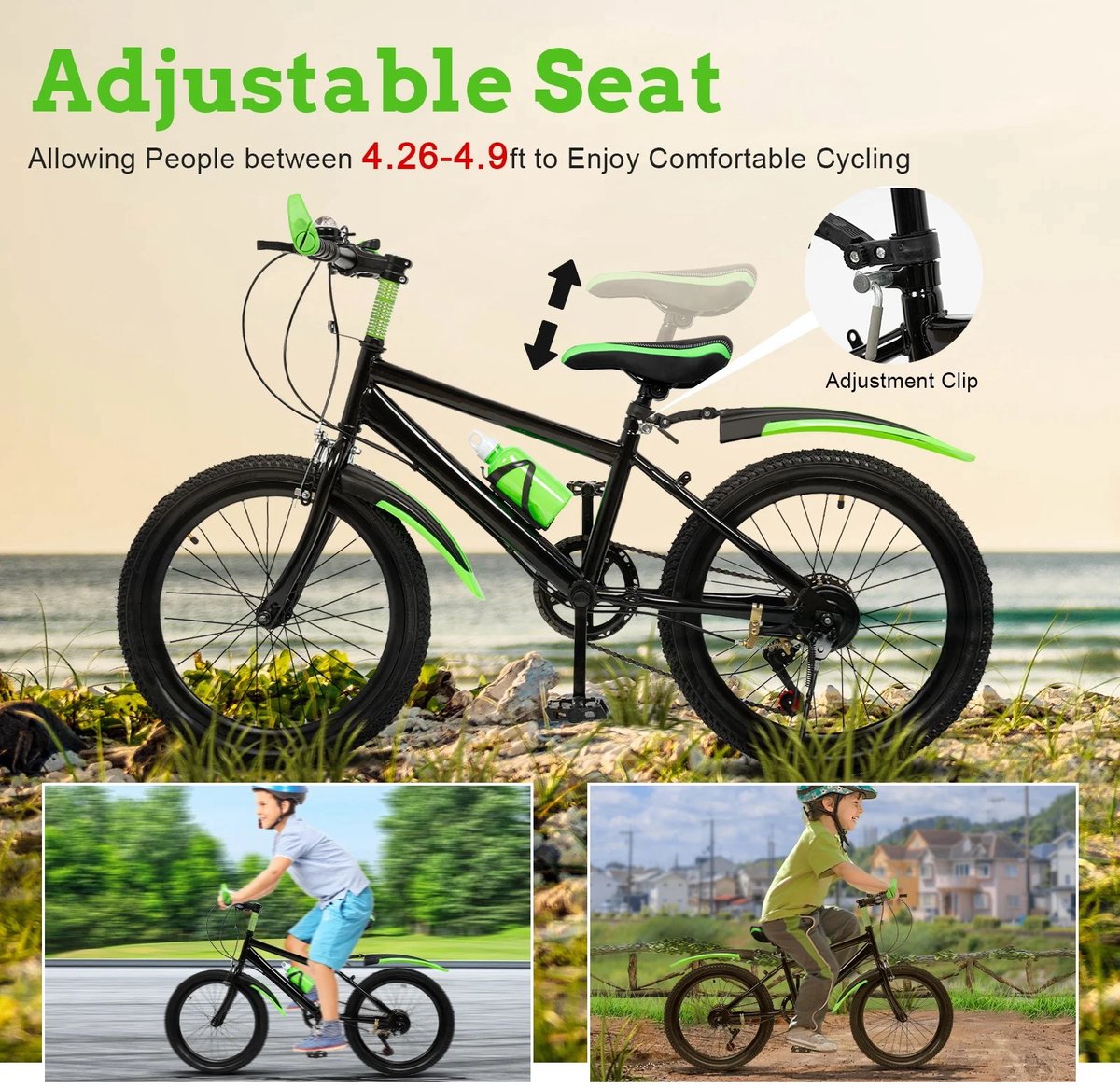 Dailygoods 20 inch mountainbike 7 snelheden in hoogte verstelbare kinderfiets voor jongens, meisjes MTB kinderfiets met