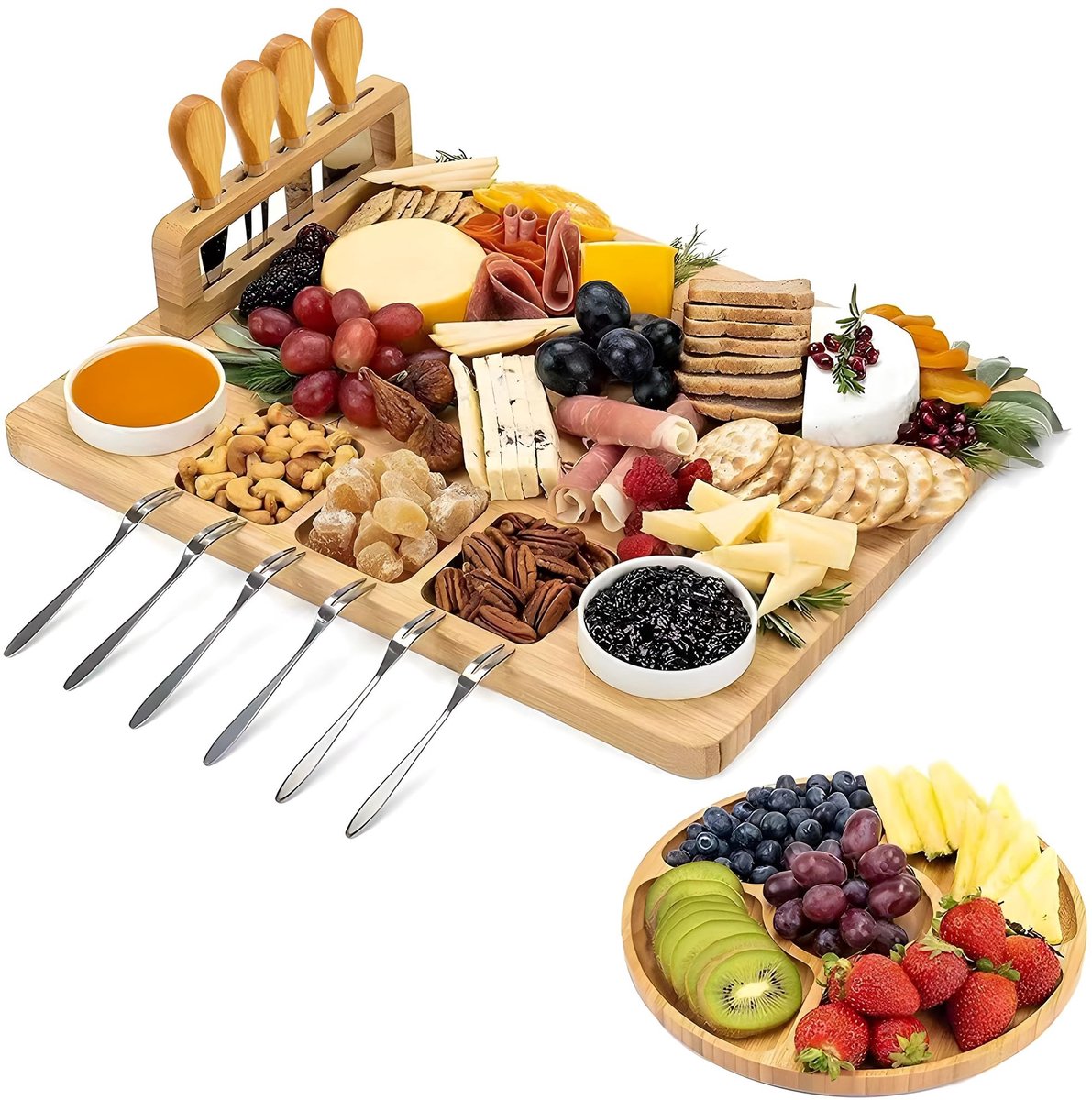 Dailygoods- Kaasplank Bamboe - Grote Serveerschaal - Charcuterieplank - Tapasplank - Duurzaam - Perfect voor Feestjes