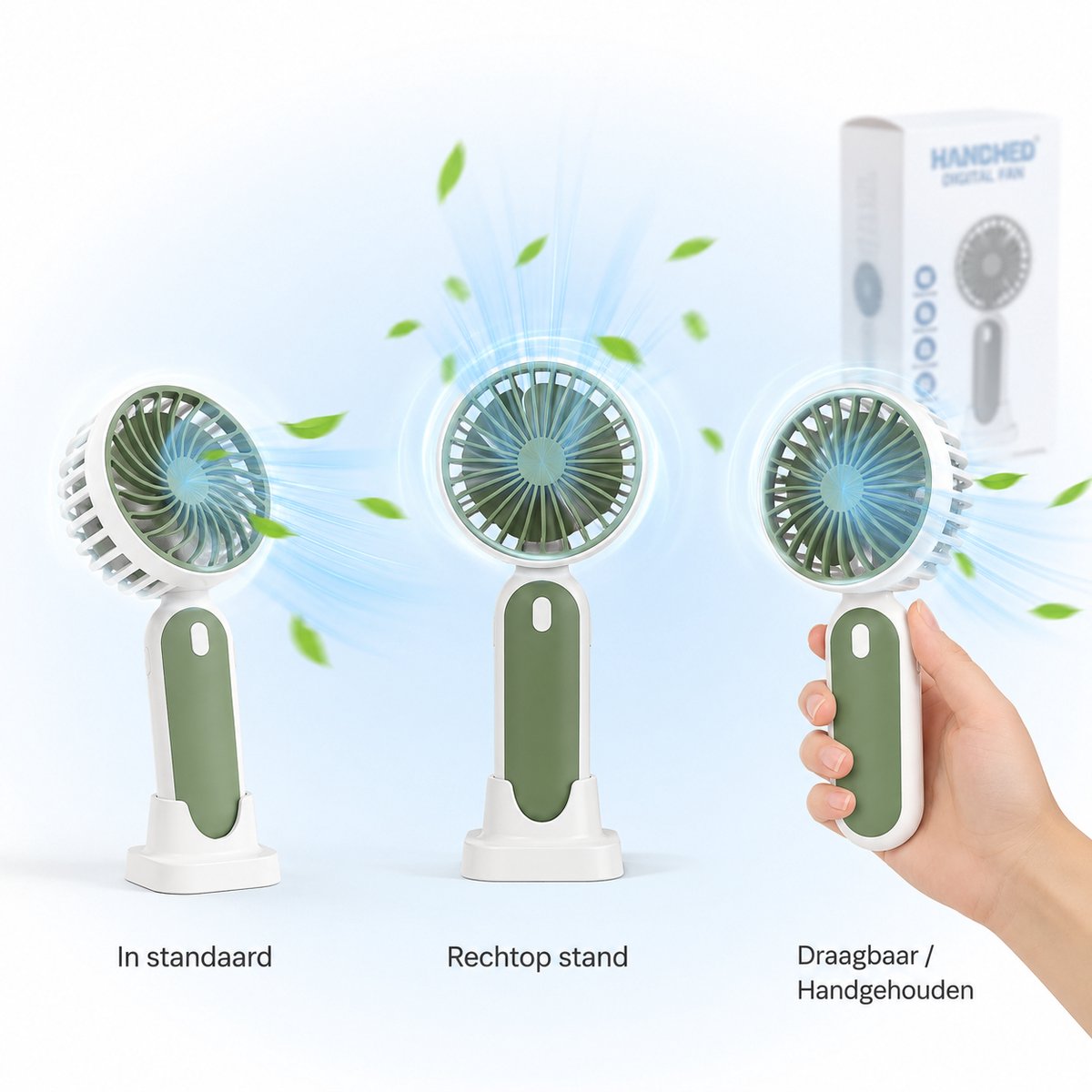 Litalife Handventilator - Draagbaar - USB-C Oplaadbaar - Beige/Jungle Groen